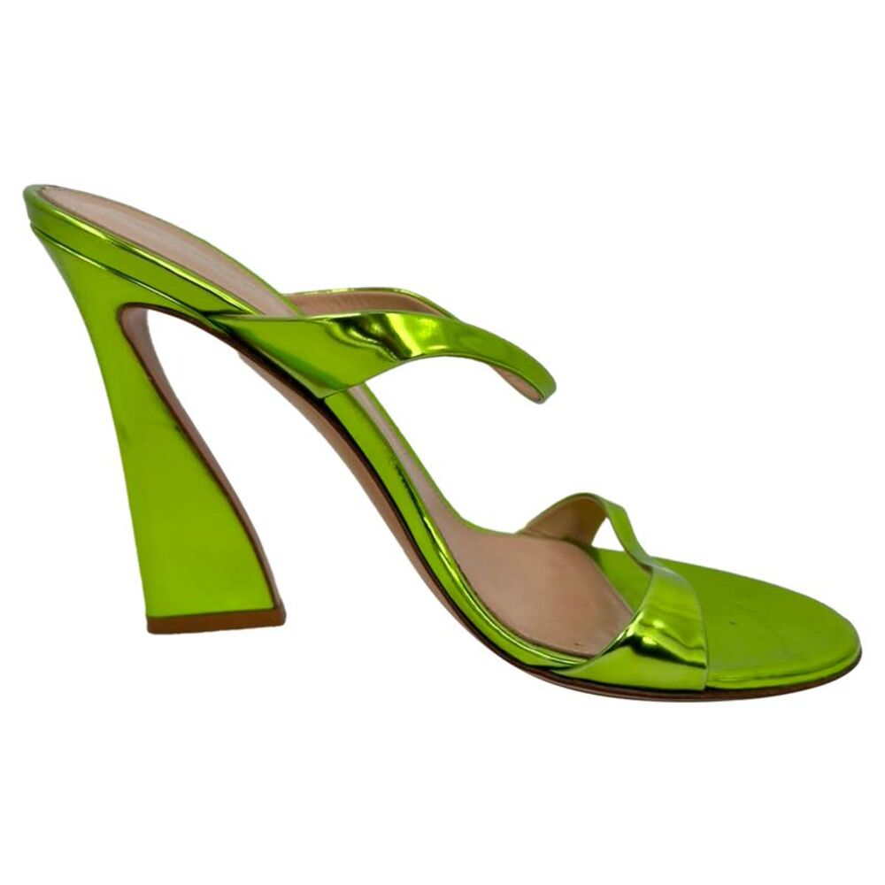 Gianvito Rossi Aura Heeled Mules in Metallic Green Leather